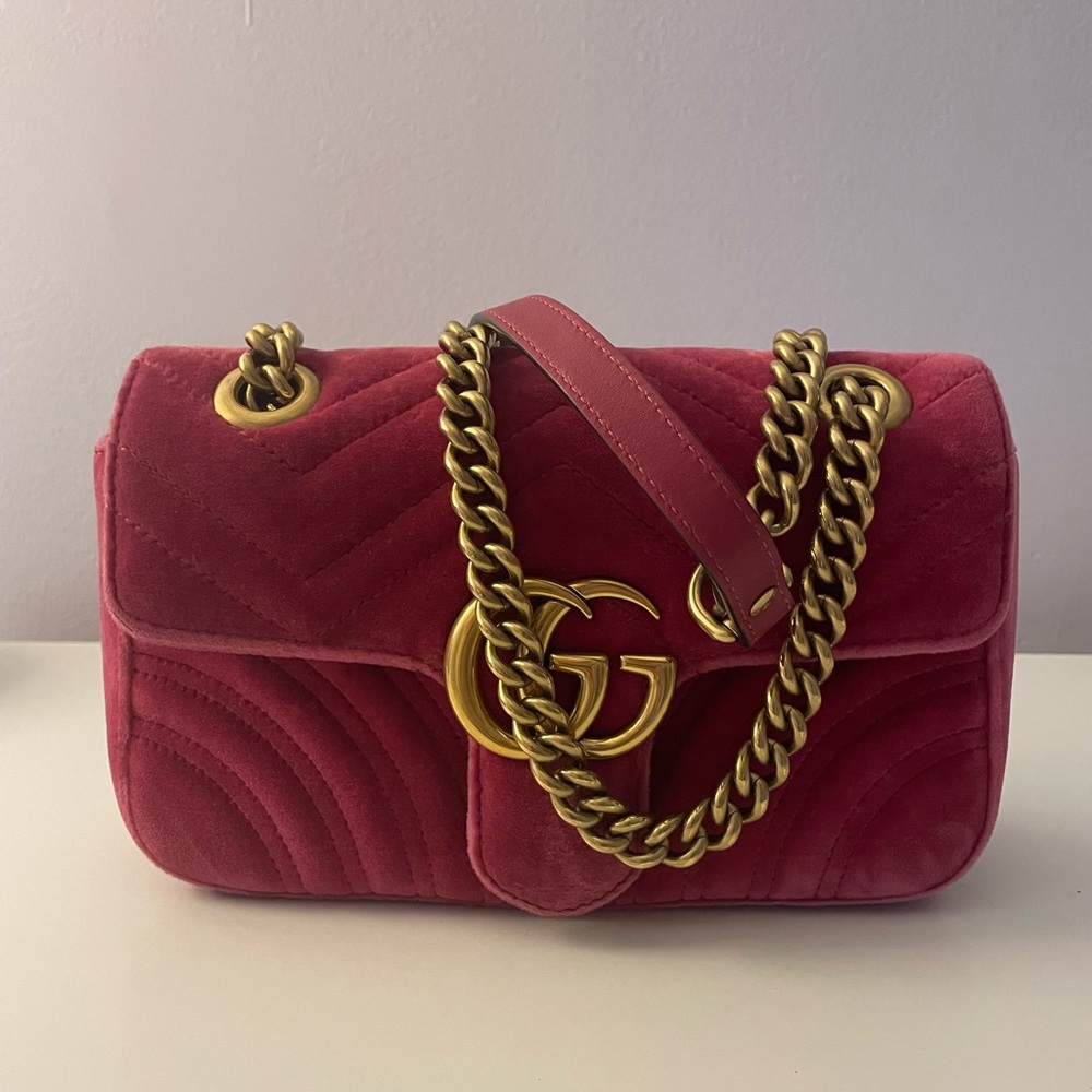 Gucci Marmont Flap Bag Small Velvet Fuchsia